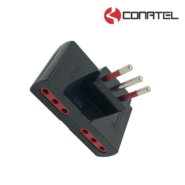 Imagen de ADAPTADOR 4 Tomas en 3 Líneas Negro CONATEL/VIVION