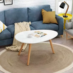 Imagen de MESA Centrica Triangular Blanca y Bamboo 99x70x46cm H