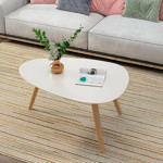 Imagen de MESA Centrica Triangular Blanca y Bamboo 99x70x46cm H