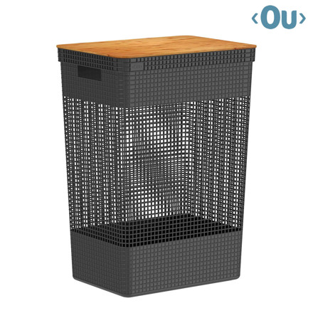 Imagen de Cesto Plastico con Bambu 49Lt. NEGRO GRID Ou