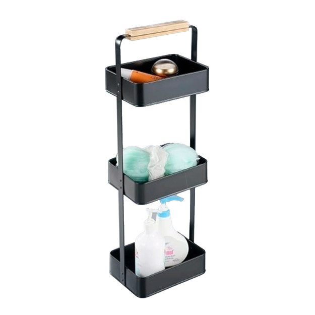 Imagen de ESTANTERIA Vertical con Asa Negro Mate y Bambu 22x15x73cm H
