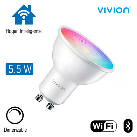 Imagen de LÁMPARA LED Dicroica GU10 5.5w Smart Wi-fi Dimerizable + RGB vivion