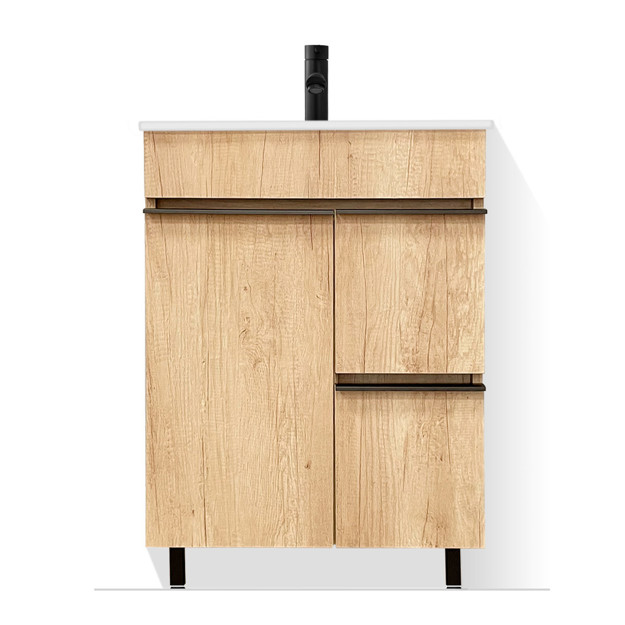 Imagen de M.Baño 60cm 1 Pta. 2 Caj c/Mesada Nevada Roble Tirador Negro