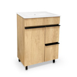 Imagen de M.Baño 60cm 1 Pta. 2 Caj c/Mesada Nevada Roble Tirador Negro