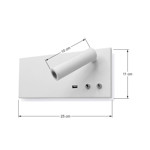 Imagen de APLIQUE Velador DIXON 9W+3W Blanco Derecho c/USB 25x11x11.5cm