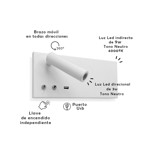 Imagen de APLIQUE Velador DIXON 9W+3W Blanco Izquierdo c/USB 25x11x11.5cm