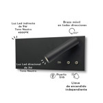 Imagen de APLIQUE Velador DIXON 9W+3W Negro Derecho c/USB 25x11x11.5cm