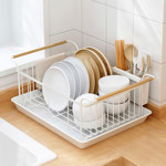 Imagen de ESCURREPLATOS Mix c/cubiertera Blanco/Madera 43x32x14cm H / Con asas 50cm