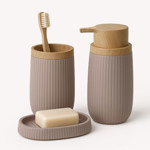 Imagen de SET 3 Pzas Rayas PP y Madera Beige