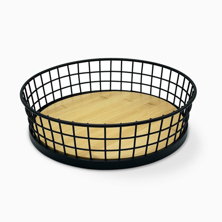 Imagen de CANASTO Calado Acero Negro y Bamboo 29x8cm