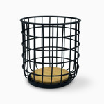 Imagen de ORGANIZADOR Calado Acero Negro y Bamboo Ø12-16x18cm H