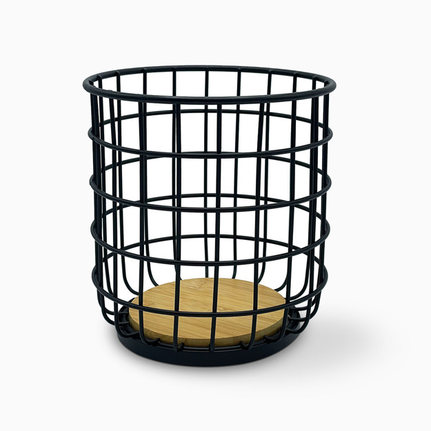 Imagen de ORGANIZADOR Calado Acero Negro y Bamboo Ø12-16x18cm H
