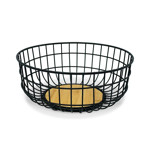 Imagen de CANASTO Calado Acero Negro y Bamboo 29x16x12.5cm