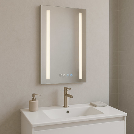 Imagen de ESPEJO LED 50x70cm Luz Neutra Desempañante c/Reloj