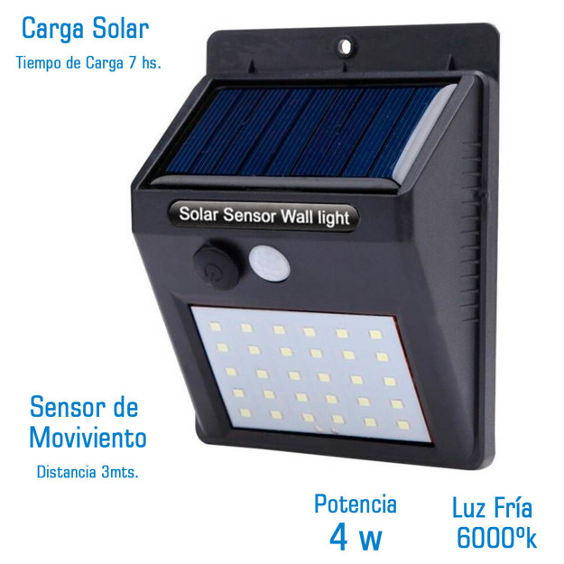 Imagen de APLIQUE SOLAR 4w LED c/sensor c/bateria IP65