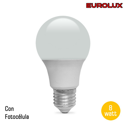 Imagen de LÁMPARA LED Bulbo 8w E27 Cálida c/Fotocelula Eurolux