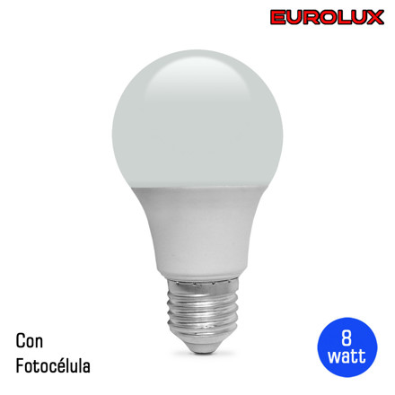 Imagen de LÁMPARA LED Bulbo 8w E27 Fría c/Fotocelula Eurolux
