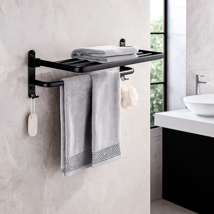 Imagen de TOALLERO Repisa Hotel Plegable Aluminio Negro 59.5x17.5x21cm Prof.