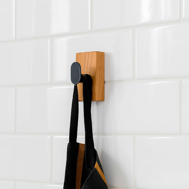 Imagen de PERCHA de Pared Adhesiva Rectangular Natural/Negro