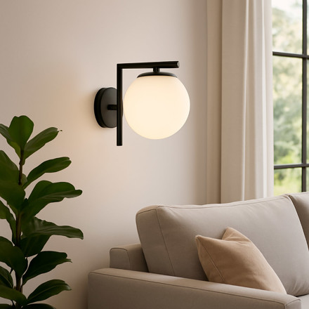 Imagen de APLIQUE de Pared Cap 1 Luz E27 Negro con Vidrio Ø15cm 21cm h