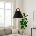 Imagen de COLGANTE 1 Luz E27 Lars Negro/Cuero Ø27x26H