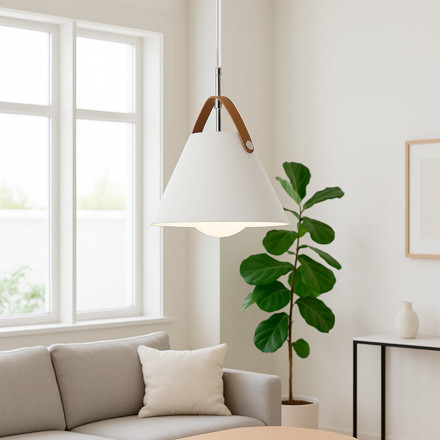 Imagen de COLGANTE 1 Luz E27 Lars Blanco/Cuero Ø27x26H