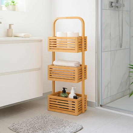 Imagen de ESTANTERIA Vertical 3 Niveles con Asa Bamboo Natural 33.5x18x77cm H