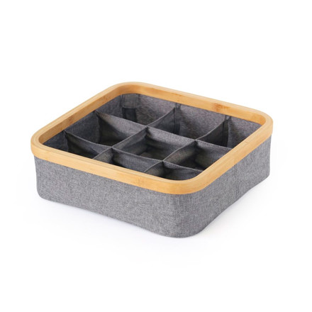 Imagen de ORGANIZADOR Plegable 9 Div. Borde Madera Tela Gris 30x30x9cm h