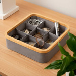 Imagen de ORGANIZADOR Plegable 9 Div. Borde Madera Tela Gris 30x30x9cm h