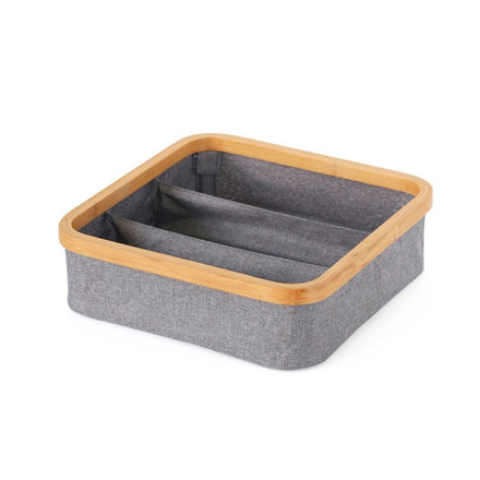 Imagen de ORGANIZADOR Plegable 3 Div. Borde Madera Tela Gris 30x30x9cm h