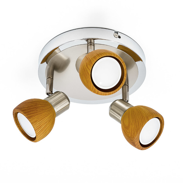 Imagen de Spot RONI 3 Luces GU10 Acero/Madera Ø22cm