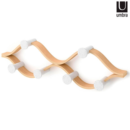 Imagen de PERCHERO de Pared 6 Ganchos Curvo Blanco y Mad Natural 51cm