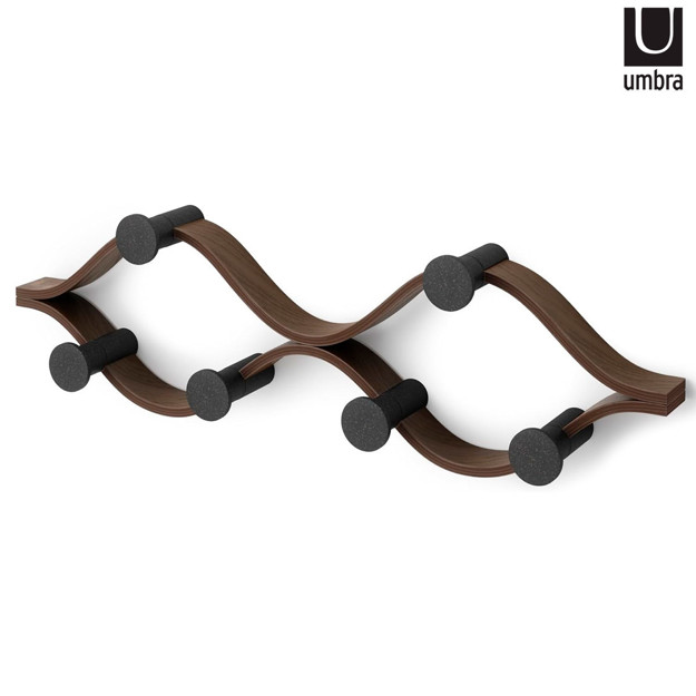 Imagen de PERCHERO de Pared 6 Ganchos Curvo Negro y Tabaco 51cm