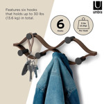 Imagen de PERCHERO de Pared 6 Ganchos Curvo Negro y Tabaco 51cm