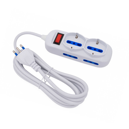 Imagen de ALARGUE 4 Tomas 10A + 2 Schucko c/Interruptor de Encendido 3m Blanco Dense