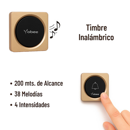 Imagen de TIMBRE Inalambrico Boton Dorado/Negro