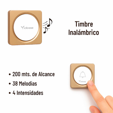 Imagen de TIMBRE Inalambrico Boton Dorado/Blanco
