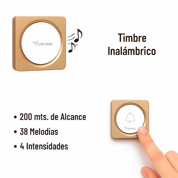 Imagen de TIMBRE Inalambrico Boton Dorado/Blanco