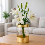 Imagen de FLORERO Vidrio Recto c/Dorado Ø15x25cm h