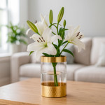 Imagen de FLORERO Vidrio Recto c/Dorado Ø12.5x19.5cm h