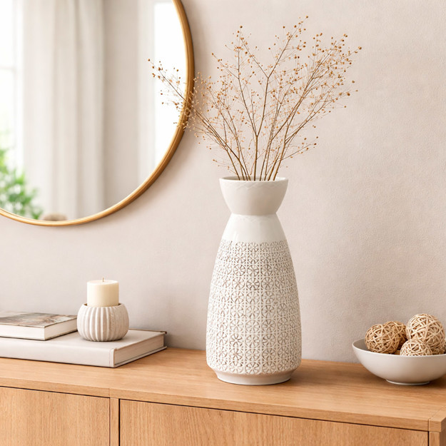 Imagen de FLORERO Ceramica Circle Blanco Ø15x30cm H