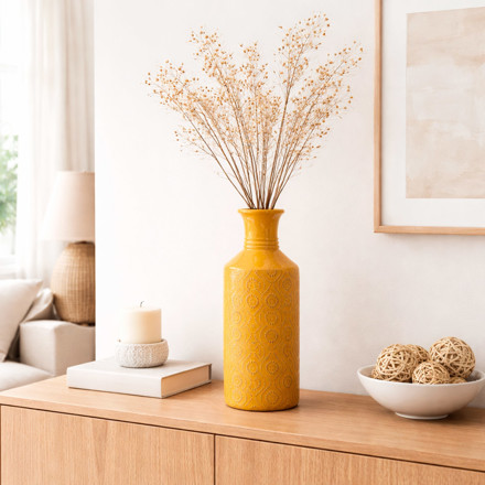 Imagen de FLORERO Ceramica Etnico Amarillo Ø11x31.5cm H