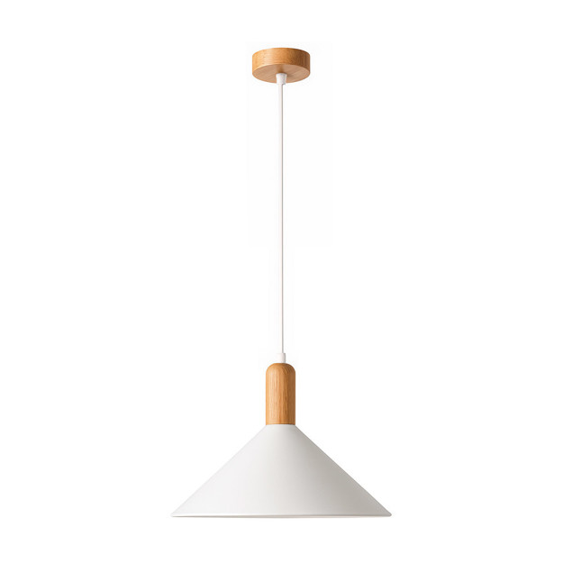 Imagen de Colgante Campana Blanco con Madera 1 Luz E27 30cm
