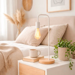 Imagen de Lampara de Mesa Blanca con Madera 48.5cm H