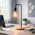 Imagen de Lampara de Mesa Negra con Madera 48.5cm H