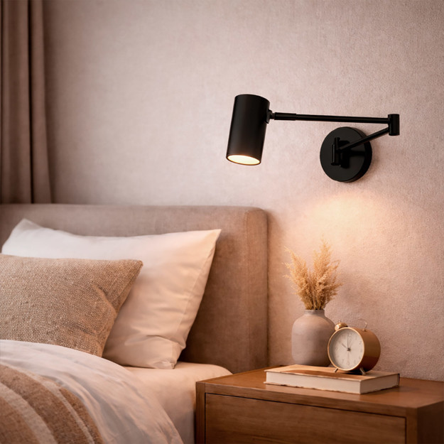 Imagen de Aplique LED 5w Cálido Articulado Negro Ø12x46cm Largo
