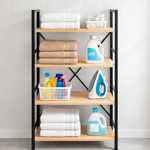 Imagen de Estantería Metálica Negro y Madera 4 Estantes 60x28x116cm