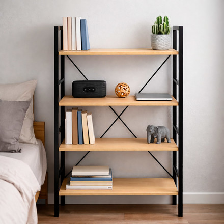 Imagen de Estantería Metálica Negro y Madera 4 Estantes 60x28x116cm