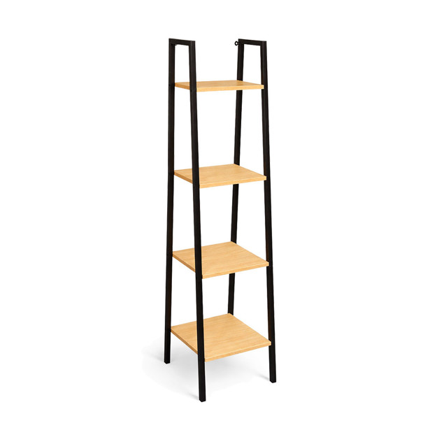 Imagen de Estantería Metálica Negro y Madera 4 Estantes 34x33x138cm H