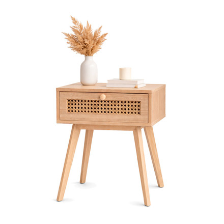 Imagen de Mesa de Luz Nórdica Madera-Rattan 1 Cajón